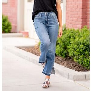 Judy Blue straight fit farmers market high rise split raw hem jeans